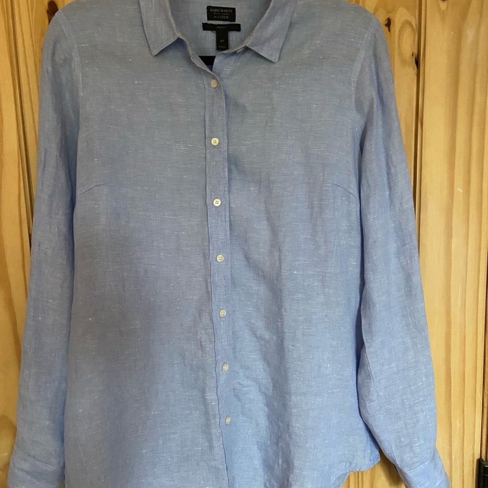 J. Crew Women’s Irish Linen Blue Casual Button Down Shirt